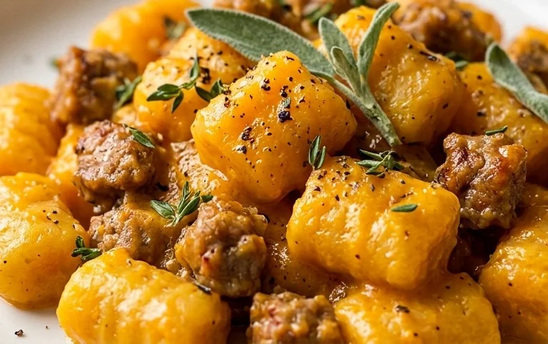 Creamy Butternut Squash Gnocchi with Sausage, Thyme, and Sage